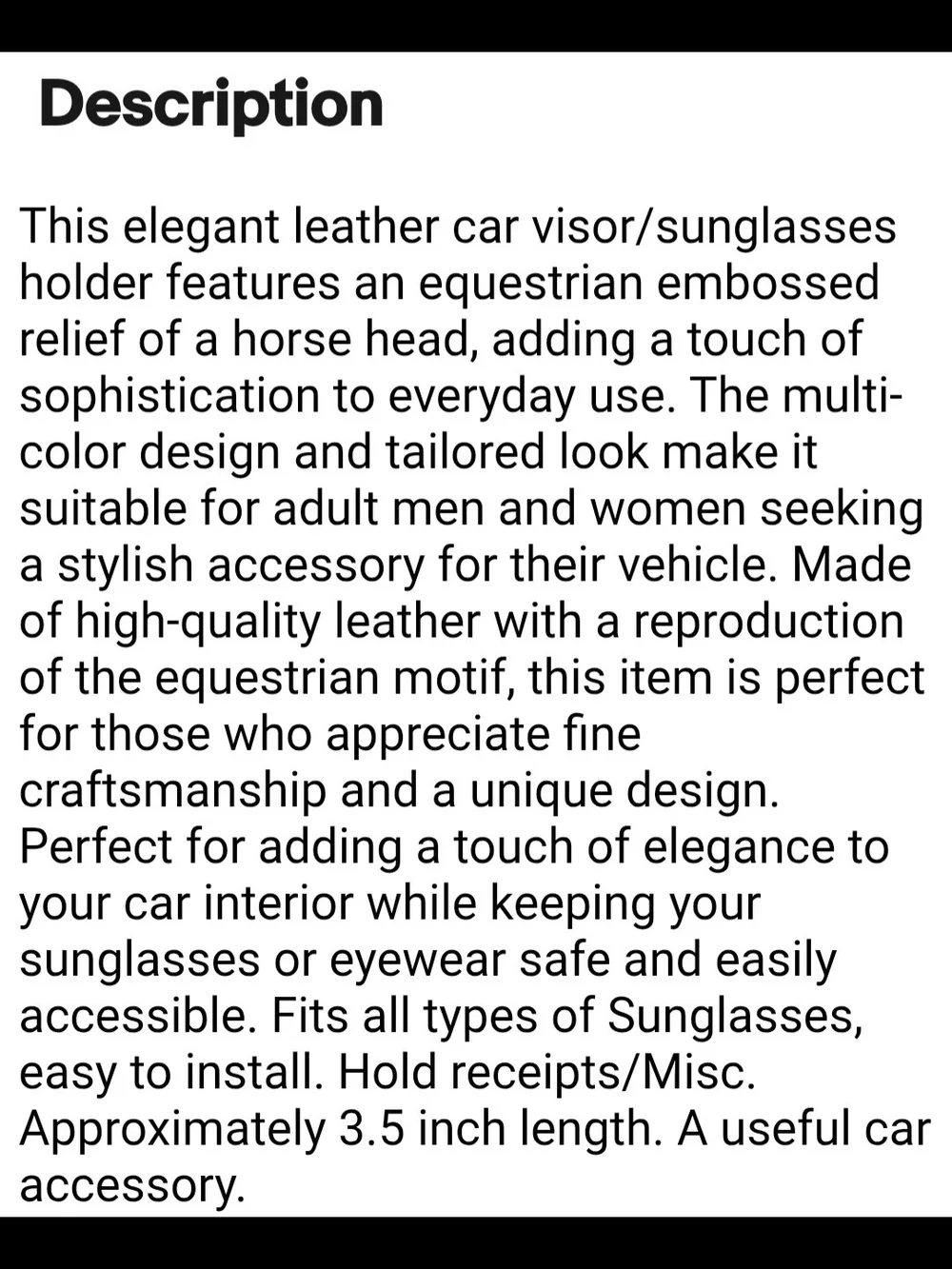 Elegant Leather Embossed Relief Equestrian Horse Head Sun Visor Clip/Card Holder